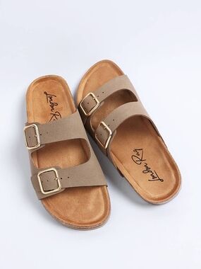 London Rag Neutral Double-Buckle Slide Sandals - Taupe